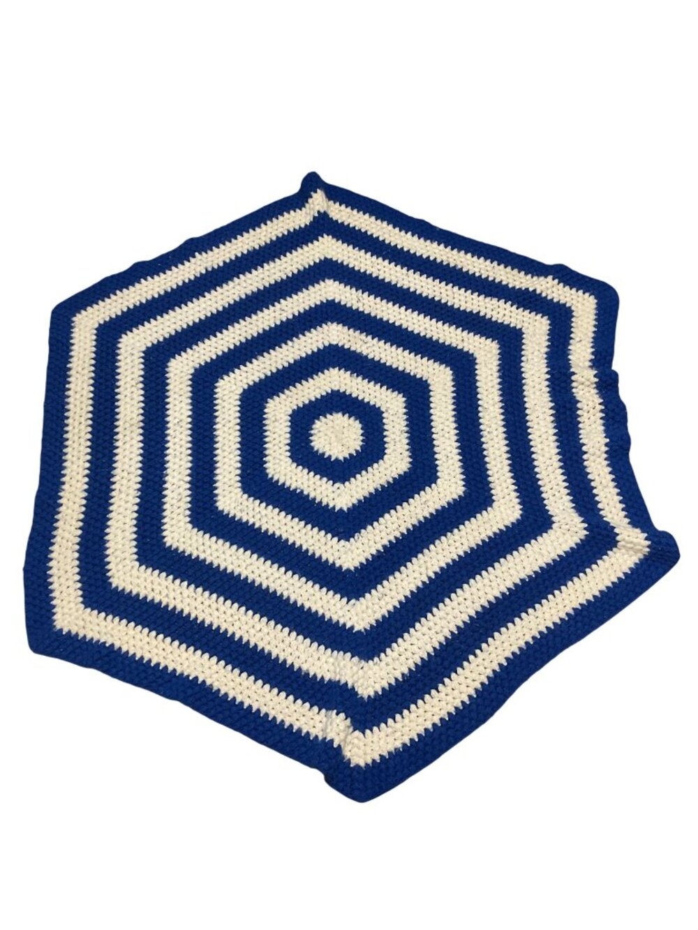 Handmade Blue & White Crochet Hexagon Blanket 50" Diameter Soft Acrylic Yarn